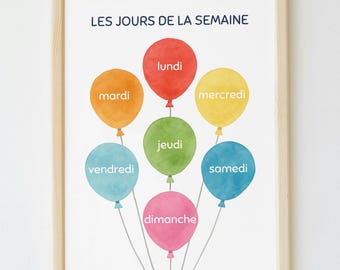 French Days of the Week Poster: Kids Classroom Decor (Digital Download)