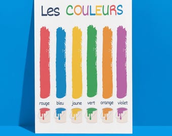 Póster de los colores franceses: Les Couleurs, Arte para el aula de guardería (Descarga digital)