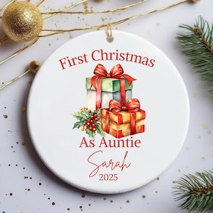 Personalized First Christmas Ornament for auntie, new aunt gift for Christmas, ornaments Ceramic Christmas Tree Decor, Gift for aunt 2025
