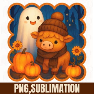 Cute Highland Cow Halloween Png,Pumpkin png,Spooky Season,Retro Halloween forest Png, Girly fall Halloween Png,Spooky Mama png,Halloween png