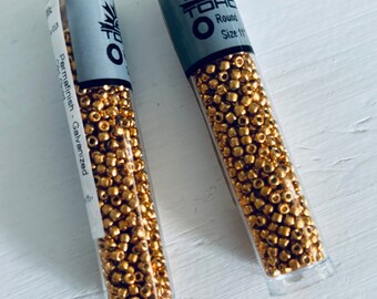 Seed bead 8.9 gram tube 11/0 Toho Permafinish Galvanized Old Gold PF591