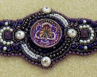 Pattern Tutorial Basic Button as cabochon for bead embroidery cuff bracelet art deco