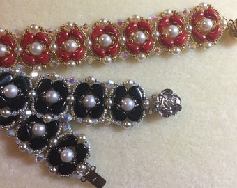 PATTERN Tutorial Arabella Bracelet Zoliduo or Paisley Duo Seed Beads Crystals Pearls