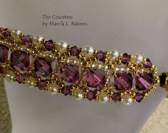 PATTERN Tutorial The Countess Bracelet Pearls BI-Cone Crystals