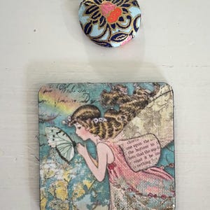Art cabochon wood handmade OOAK fairy butterfly wings to fly square