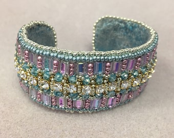 Bead Embroidery Cuff Bracelet Pattern tutorial, Tila Beads (Digital Download)
