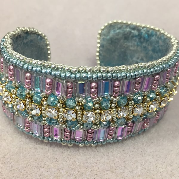 Pattern Tutorial A Glimmering Path Bead Embroidery Cuff Bracelet for Tila, Demi Round 8, Cup Chain