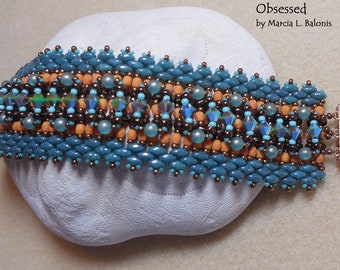 PATTERN Obsessed Bracelet Cuff 2 hole super duo Trinity beads