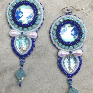 PATTERN Bead Embroidery Earrings Cabochon leaf accents cup chain image 2
