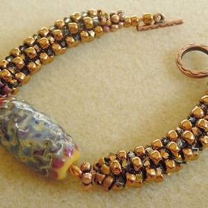 PATTERN Wired, Woven & Strung Checkerboard Herringbone with Lampwork focal bracelet