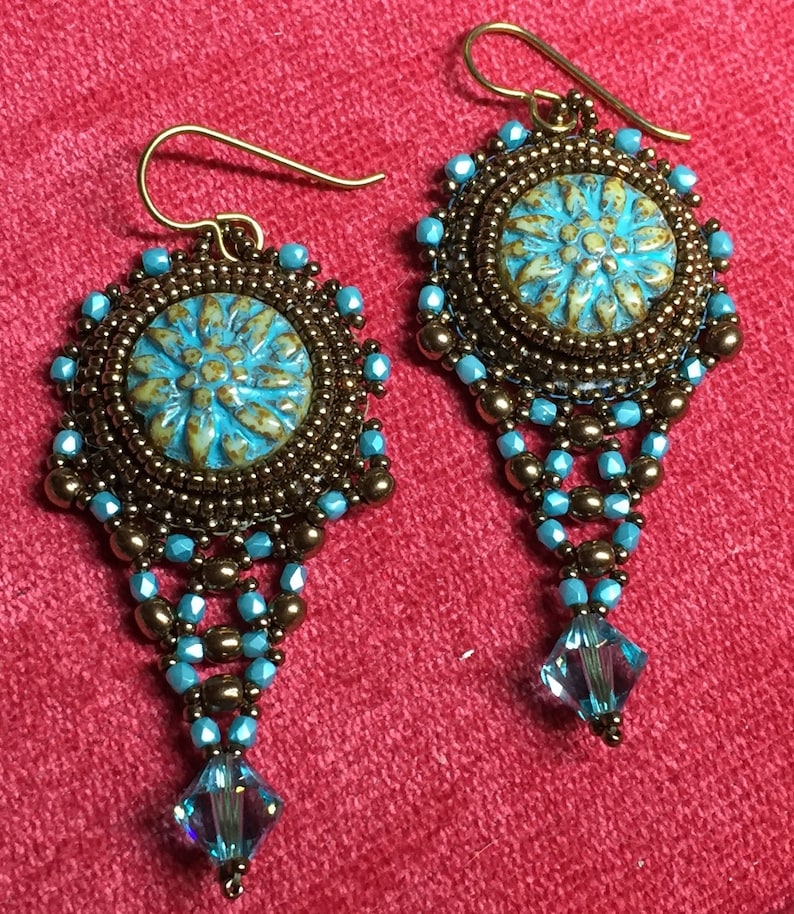 PATTERN Bead Embroidery Earrings With Drop and Czech Flowers Etsy