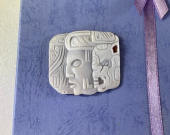 Carved Cameo cabochon Mexican  Indian Aztec monkey face shell Gift