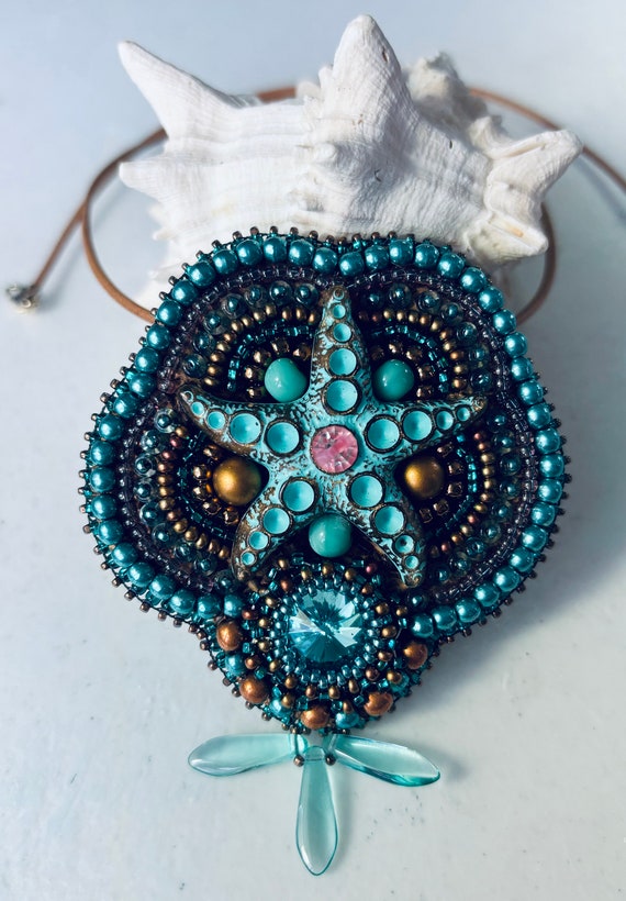 LAST TWO Kit with pattern tutorial for Starfish bead embroidery ocean sea Rivoli