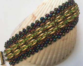 PATTERN Magic Carpet Bracelet Cuff 2 hole super duo Quadra tile Crescent beads