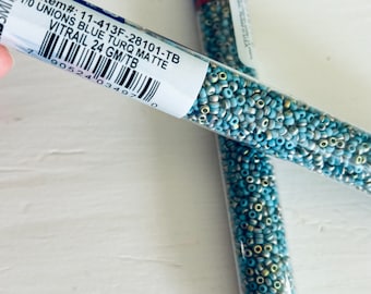 Seed bead 24 gram tube 11/0 Unions Blue turquoise matte Vitrail