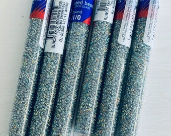 Seed bead 24 gram tube 11/0 Unions Blue crystal rainbow