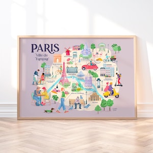 Illustrated Paris Poster – Illustrated Map of Paris – Illustrated Plan of Paris – City of Love – Paris Wall Decoration – Travel Gift