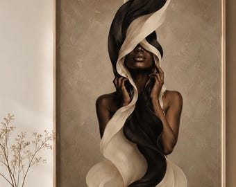 Portrait abstrait de femme noire, art mural afrocentrique neutre (téléchargement numérique)