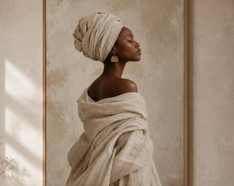 Portrait afrocentrique Wabi Sabi, impression d'art mural femme noire (téléchargement numérique)