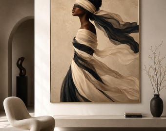 Art mural femme noire, portrait afrocentrique fluide, décoration neutre sophistiquée (téléchargement numérique)