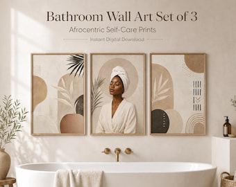 Ensemble d'art de salle de bain afrocentrique pour femme noire, impressions de soins personnels de spa (téléchargement numérique)