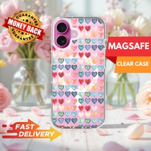 Buntes Herz iPhone MagSafe klare Hülle - Süßes Kawaii Aquarell Muster, stoßfeste Schutzhülle für iPhone 12-15 Pro, Geschenk für Sie