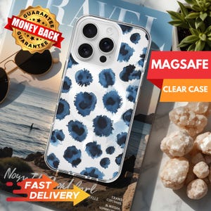 Clear MagSafe iPhone Case with Navy Blue Ink Blot Abstract Modern Design – Protective, Stylish & Minimalist for iPhone 14-16 Models