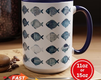 Tazza da caffè con pesce acquerello: divertente decorazione nautica, regalo per gli amanti dell'oceano