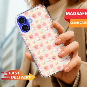 Kawaii Strawberry Bunny iPhone Case: MagSafe Clear Protective Cover