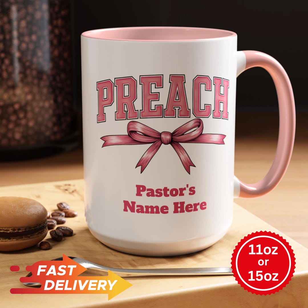 Personalized Female Pastor's Preach Ribbon Ceramic Mug | Accent Coffee ...