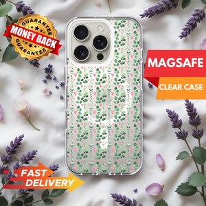 iPhone MagSafe Clear Case with Watercolor Hearts and Pattern Cute Floral iPhone Case Soft Botanical Aesthetic Design for Garden Lovers