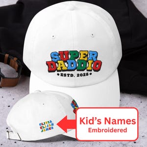 Embroidered Father&#39;s Day Dad Hat with Kids&#39;s Names Funny Father’s Day Gift Baseball Cap New Dad Gift Gamer Hat Retro Embroidered Cap for Him