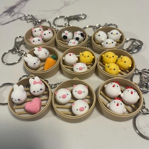 Cute Animal Baos in Dim Sum Tray Keychains - Custom Wedding Favors
