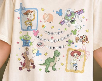 Vintage Toy Story You've Got a Friend in Me-shirt, retro Woody Buzz Jessie Pixar-T-shirt, comfort kleuren Disney Group T-shirt, leuk parkcadeau
