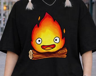 Calcifer Howl's Moving Castle Shirt, Sweatshirt, Hoodie, Studio Ghibli Characters, Gift Anime Lovers, Youth Toddler Kids Tee, Y2K Japanese