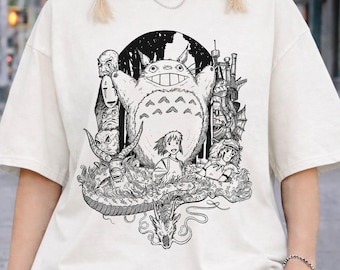 Camiseta com personagens do Studio Ghibli: Totoro, Sem Rosto, Calcifer, A Viagem de Chihiro, Howl, Kodama, Mononoke. Ideal para crianças e bebês. Presente perfeito para fãs de anime.