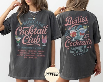 Two-sided Disney Besties Cocktail Clubs Drink Around The World Shirt, Disney Epcot Drink Tour Tee, Disney Family Matching Trip 2026 Shirts