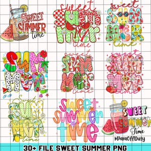 Sweet Summer Time Png Bundle, Summer Strawberry Png, Summer Watermelon Png, Coquette Summer Png, Lemon Summer Png, Beach, Preppy Summer Png