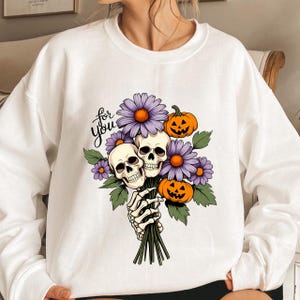 Halloween Skull Bouquet PNG, Floral Halloween Png, Vintage Gothic Bouquet Png, Retro Halloween Png, Skeleton Png, Halloween Sublimation