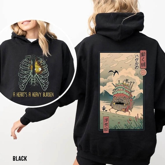 A Heart's A Heavy Burden 2 Sided T-shirt, Sweatshirt, Hoodie, Howls Moving Castle Calcifer Tee, Studio Ghibli, Gift for Anime Lovers