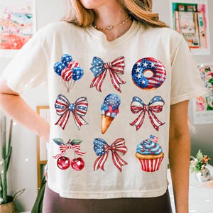 4th of July PNG, Patriotic Bow Balloon Donut PNG, Cute USA Clipart, Independence Day Sublimation Bundle, Red White Blue Art, Digital Design