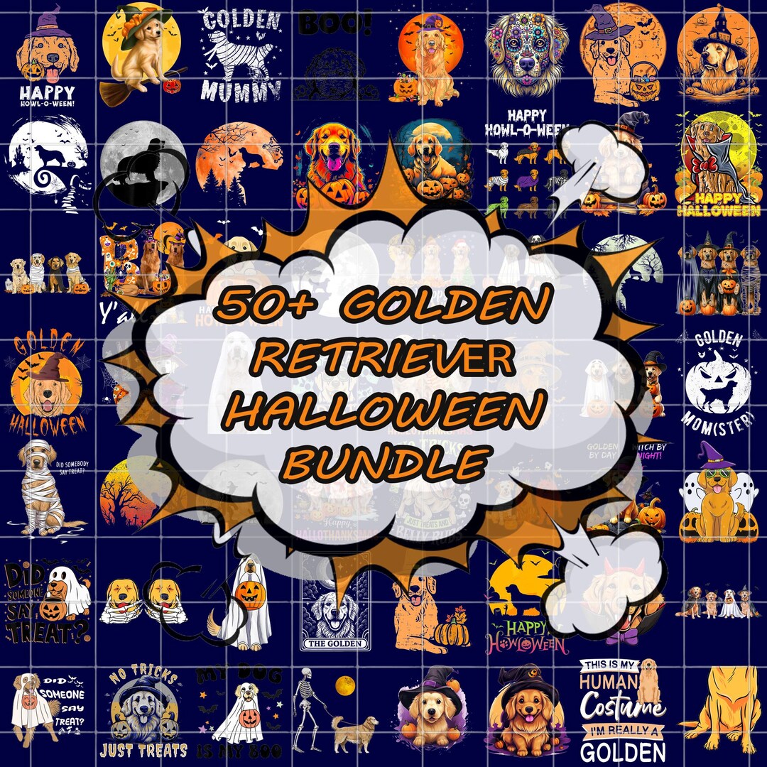 50+ File Halloween Golden Retriever PNG Bundle, Dog Halloween Png ...