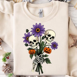 Halloween Skull Bouquet PNG, Floral Halloween Png, Vintage Gothic Bouquet Png, Retro Halloween Png, Skeleton Png, Halloween Sublimation