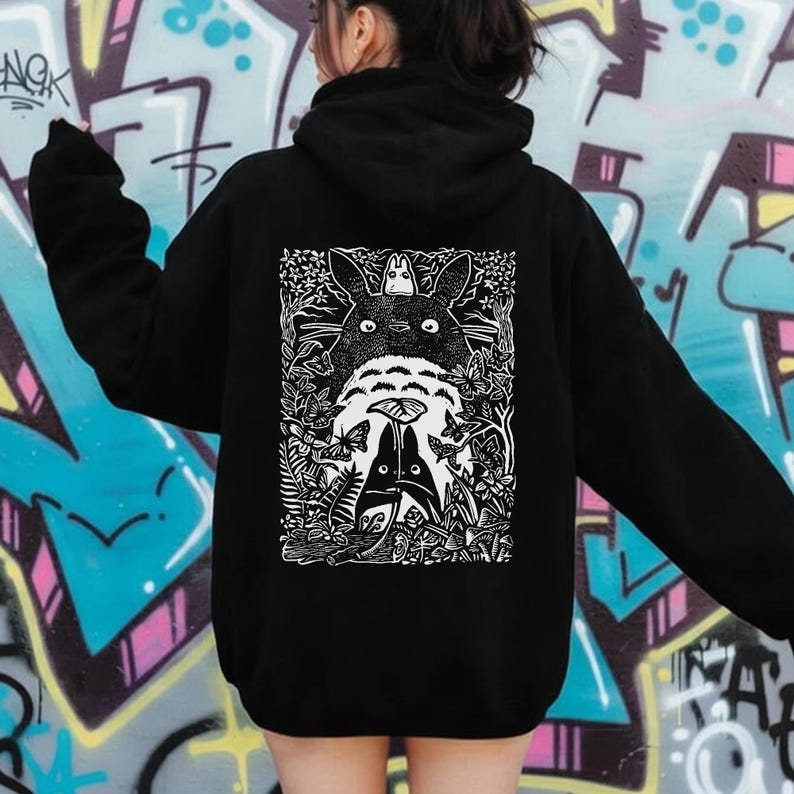 Camiseta, sudadera con capucha y dibujo de Mi vecino Totoro, con personajes de Studio Ghibli, ideal para niños pequeños, ideal para amantes del anime y la cultura japonesa del año 2000. imagen 2