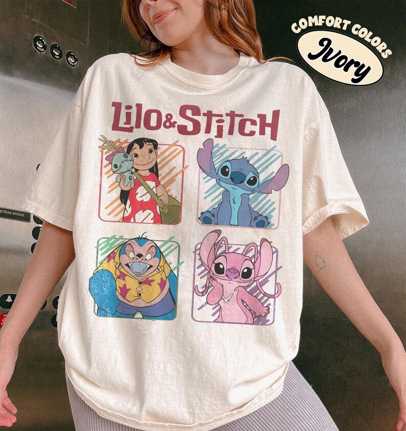 Retro Lilo And Stitch Comfort Colors® Shirt, Stitch And Angel Shirt, Tropical Lilo and Stitch Vacation, Disneyland Family Matching Trip 2026 image 1