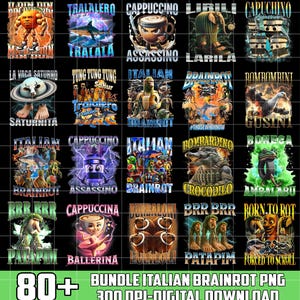 80+ Italienische Brainrot Hommage Png Bündel, Italienische Gehirnrot Shirt Design, Bombardino Crocodilo Png, Tralalero Tralala, Tung Tung Tung Sahur Png