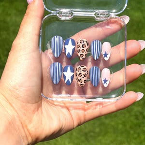 Wild West Stars| Bold Blue, Stripes & Leopard Press-On Nails