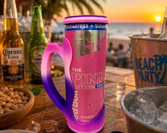 12oz Energy Drink Holder with Handle (STL File), 3D Can Holder STL File | Slim 12oz Drink Soda Holder with Bow