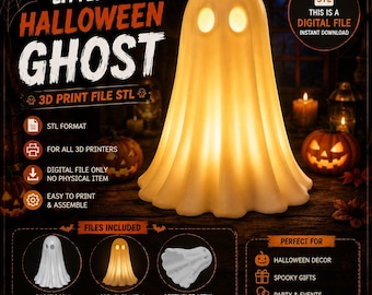 Cute Ghost 3D Print STL File, 3D Printable Halloween Ghosts LED Tealight Holders File ST, Ghosts Funny Tealight Holder and Figurine Stl File