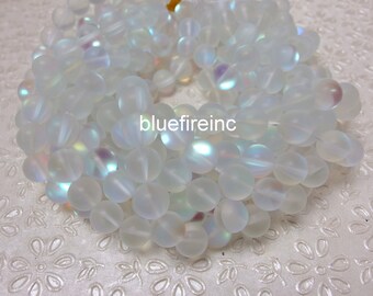 32 pcs beads 12mm round matte clear AB color synthetic moonstone beads